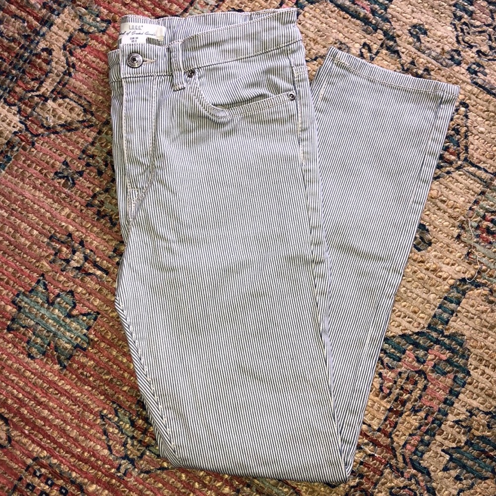 Blue and white pinstripe jeans